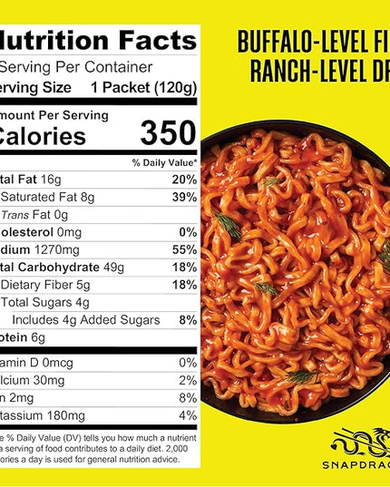 Snapdragon Saucy Instant Noodles with Spicy Buffalo Ranch Slurpable Sauce - Quick Meal, Snack, and Lunch. 4-Pack Microwave Noodles for Cup, Bowl, Ramen or Asian Stir Fry