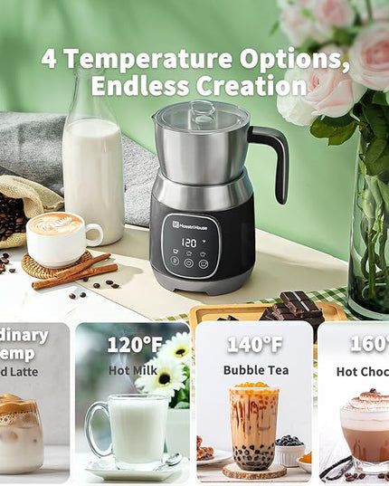 Maestri House Milk Frother, Variable Temp and Froth Thickness DualFro 600 Milk Frother Steamer, 21OZ Smart Touch Control Milk Warmer, Dishwasher Safe, Memory Function for Latte&Hot Chocolate (Black)