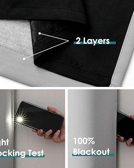 ChrisDowa 100% Blackout Curtains for Bedroom with Black Liner, 2 Thick Layers Total Blackout Thermal Insulated Grommet Long Window Curtains 2 Panels Set (Light Grey, 52 x 95 Inch)