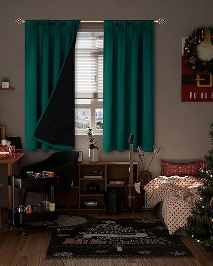 BGment Christmas Green 100% Blackout Curtains for Bedroom 63 Inches Long, Thermal Insulated Thick Heavy Full Room Darkening Noise Reducing Rod Pocket Curtain (52 x 63 Inch, Emerald, 2 Panels)