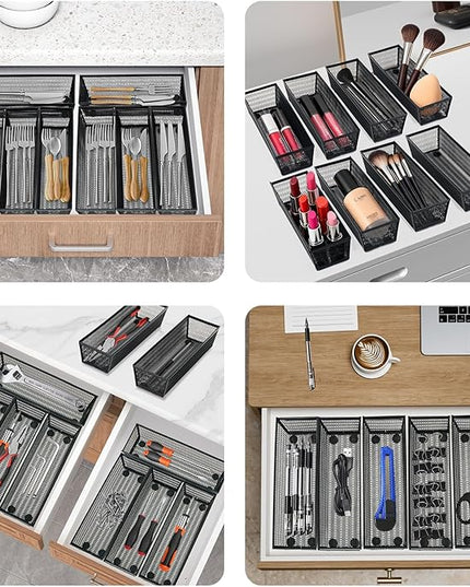 Neudeco Silverware Organizer,Mesh Drawer Organizer for Kitchen，Metal Utensil Organizer for Flatware, Knives, Spoons,Cosmetic (Black 9 * 3 * 2 inch Pack12)