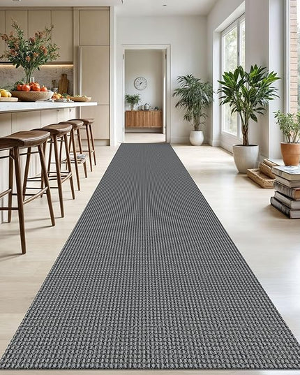 KOZYFLY Extra Long Runners for Hallways 3x20 ft Washable Kitchen Runner Non Slip Rubber Backed Hallway Rug Cotton Entryway Runner Rug Floor Carpet for Indoor Hall, Kitchen, Stair, Grey/Dark Grey