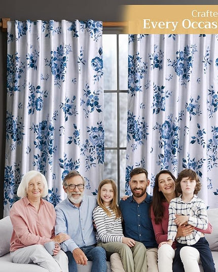 Maison d'Hermine Curtains for Living Room 100% Cotton 96 inch Length One Panel Window Curtains for Bedroom with Loop & Rod Pockets - Rose Garden - Blue, 50" W x 96" L