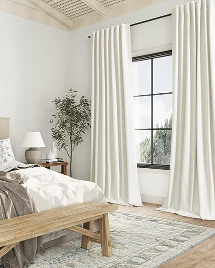 Guken Ivory Linen Blackout Curtains 90 Inch Length 2 Panels Set for Living Room Bedroom Back Tab Thermal Insulated 100% Black Out Linen Drapes Room Darkening Window Curtains 90 Inches Long