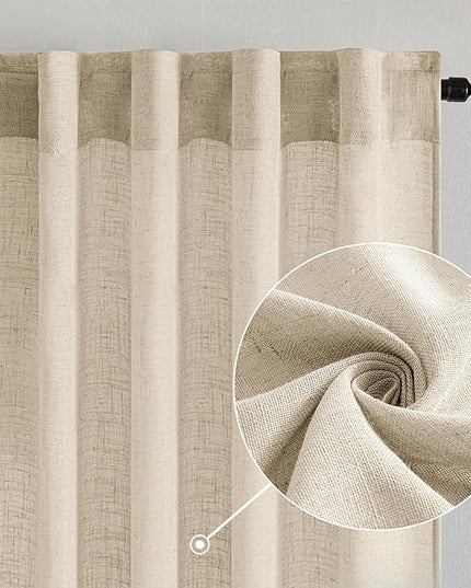 MIULEE Linen Curtains 90 Inch Length 2 Panels for Bedroom Living Room, Soft Thick Linen Textured Back Tab Window Drapes Semi Sheer Light Filtering Rod Pocket Modern Farmhouse Decor