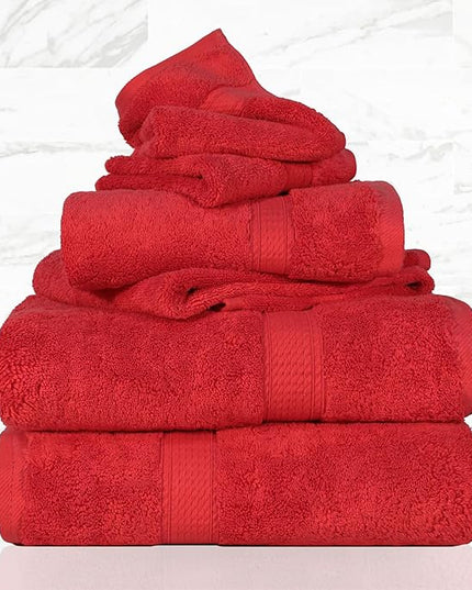 Superior Egyptian Cotton Pile 6 Piece Towel Set, Includes 2 Bath, 2 Hand, 2 Face Towels/Washcloths, Ultra Soft Luxury Towels, Thick Plush Essentials, Guest Bath, Spa, Hotel Bathroom, Red