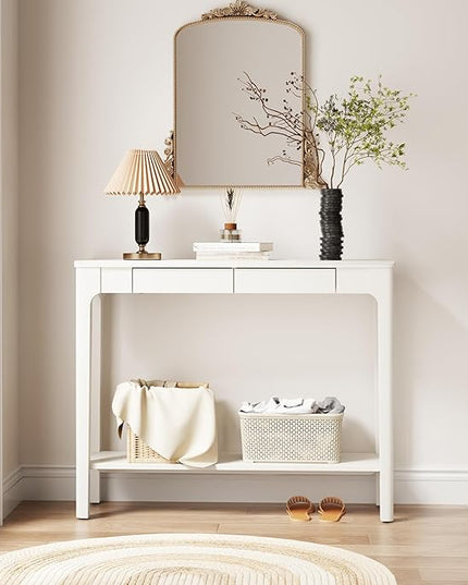 AQIMUELE Wood Console Table with Drawers, Mid Century Modern Console Table Walnut for Entryway, Living Room, Hall Way.