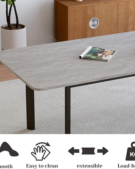 63"- 78.7" Extendable Dining Table, Thickened Expandable MDF Wooden Kitchen Table with Metal Legs, Scratch-Resistant, Easy to Clean