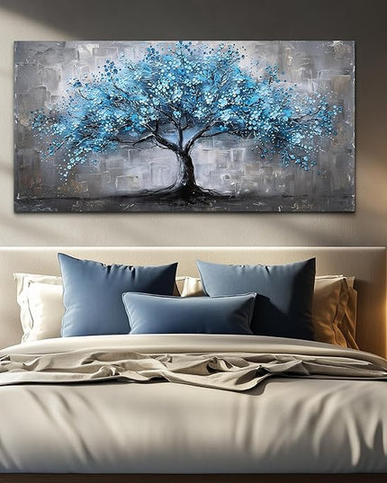 FUHAIHUA Canvas Wall Art For Living Room Large Wall Decor For Office Bedroom Decortions Black And White Pictures Blue Trees Wall Paintings Framed Mural Aesthetic Home Decor Posters Artwork 30x60 In