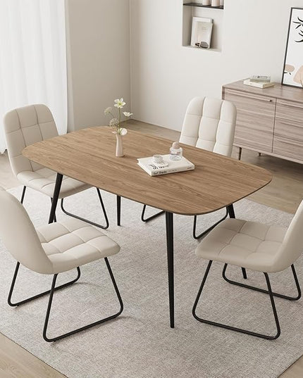 55.1'' Dining Table Set for 4,Modern Wood Dining Table,Leather Dining Chairs 4,Table and Chairs Set of 4,Ideal for Kitchen Dining Room (Walnut Color Table + 4 U-Shaped White Chairs, 55.1")