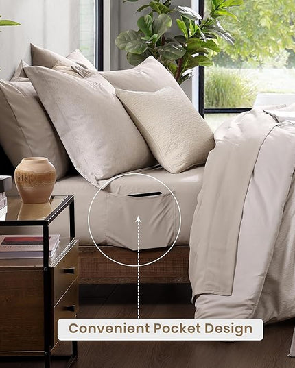 Monbix California King Comforter Set - 7 Pieces Cationic Dyeing Oatmeal Bed in a Bag Cal King Bed Sets with Comforter, Sheets, Pillowcases & Shams, Reversible Bedding Comforters Sets (108 * 92)