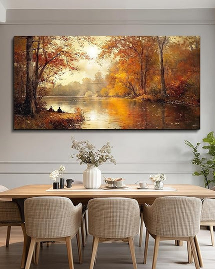 FUHAIHUA Canvas Wall Art For Living Room Large Wall Decor For Office Modern Bedroom Decorations Saffron Yellow Tree Landscape Pictures Forest Paintings Artwork Ready To Hang Home Decor 30"x60"