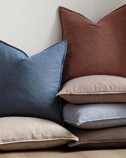 Foindtower Pack of 2, Decorative Ramie Cotton Throw Pillow Covers Soft Accent Euro Cushion Case Farmhouse Neutral Pillowcase for Chair Couch Sofa Bedroom Living Room Home Decor 22 x 22 Inch Dark Blue