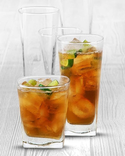 Libbey City Tumbler and Rocks Glass Set, Elegant Drinkware Glasses Set, Tall Drinking Glasses with Modern Lines, Dishwasher Safe Drinking Glasses Set of 16