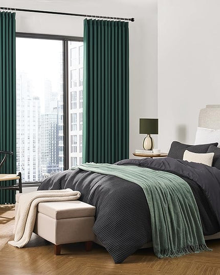 KEQIAOSUOCAI Dark Hunter Green Window Draperies 108 Inches Long 9 FT Tall, Pinch Pleat Room Darkening Thermal Insulated Curtains for Living Room Emaerald Green 40 x 108-inch 2 Panels