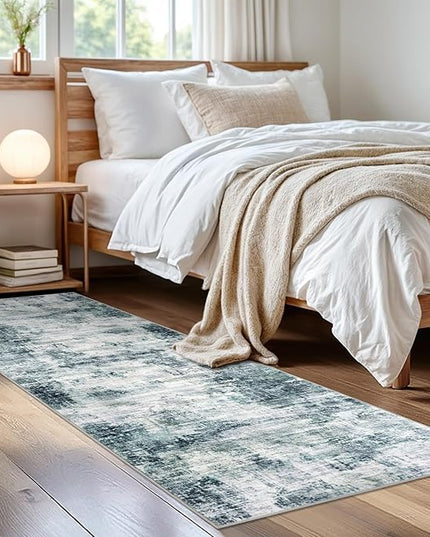IOHOUZE Abstract Runner Rug 2x6 Ft Washable Runners for Hallways, Non Slip Kitchen Runner Printed Faux Wool Entryway Runner Indoor, Modern Abstract Floor Carpet for Hall Kitchen Bedroom, Sage Grey