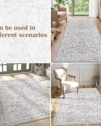 jinchan Lima Kitchen Runner Rug 3x8 - Vintage Floral Machine Washable Non-Slip Hallway Runner Rug with Rubber Backing Ultra-Thin Carpet for Bedroom Laundry Room Farmhouse (3x8ft, Taupe)