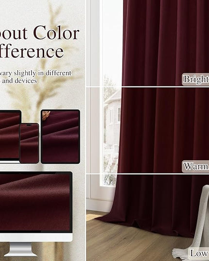 Guken Blackout Curtains 84 Inch Length 2 Panels Set for Living Room Bedroom Back Tab Thermal Insulated 100% Black Out Linen Drapes Boho Christmas Decor,Burgundy 52x84