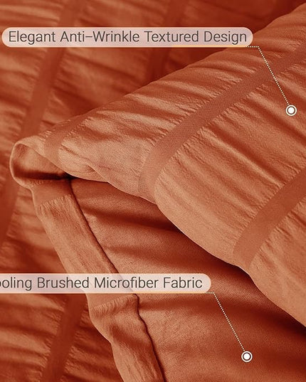 MUXHOMO 7 Pieces King Comforter Set, Seersucker Bed in a Bag King Size, All Season Luxury Bedding Set with Comforter, Flat Sheet, Fitted Sheet, Pillowcases & Shams, Burnt Orange