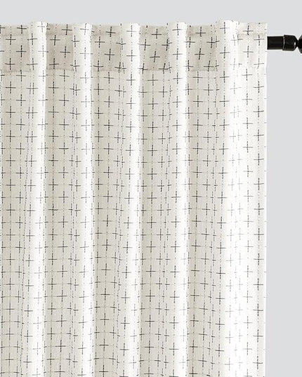MIULEE Decorative Back Tab Linen Curtains with Geometric Pattern for Living Room Bedroom Farmhouse Rustic Thick Woven Textured Patterned Mudcloth Drapes 90 Inch Long 2 Panels Set, Pure White