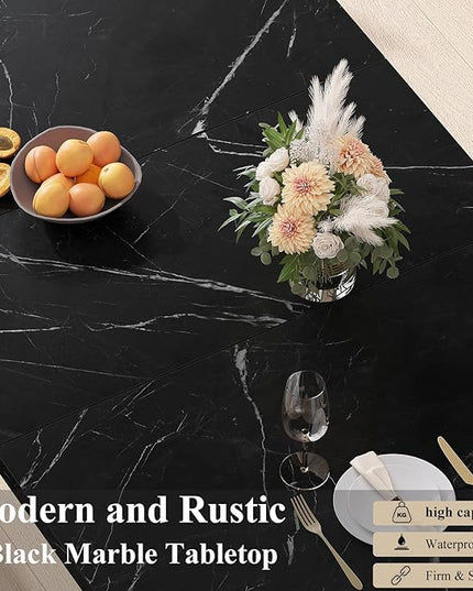 HSH 78” Black Dining Table for 6 to 8, Rectangle Large Faux Marble Dinner Table, Modern Dining Room Table for Living Room Office, Industrial Wood Kitchen Table only with Sturdy Base, Black, 78.74 Inch