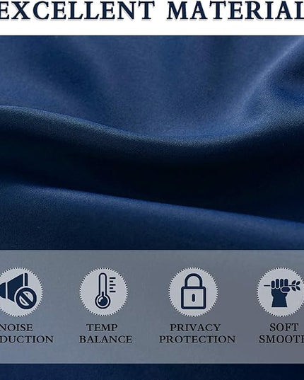 DONREN Dark Blue Blackout Curtains for Living Room - Rod Pocket Thermal Insulated Room Darkening Curtains for Dining Room (42 x 84 Inch,Set of 2 Panels)