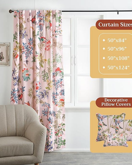 Maison d' Hermine Curtains for Living Room 100% Cotton 124 inch Length Two Panels Light Filtering Curtains for Bedroom Windows with Rod and Loop Pockets Drapes (Canne Pale Pink, 50" W x 124" L)