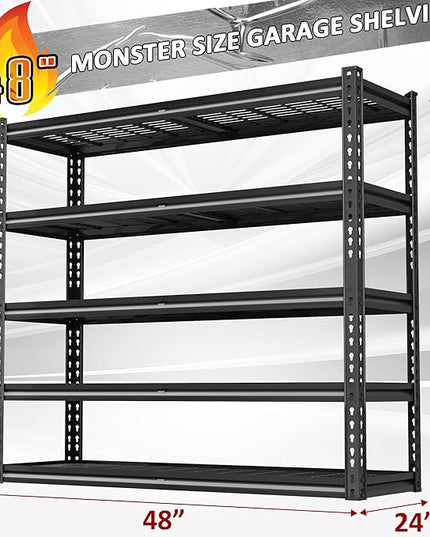48" W Garage Shelving Heavy Duty,5-Tier Storage Shelves,3030LBS Adjustable Metal Shelving Units for Basement, Kitchen,Commercial,Warehouse,Pantry, 48" W x 72" H x 24" D