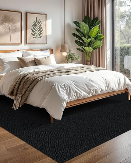 KOZYFLY Washable Area Rug for Living Room 6x9 Ft Non Slip Rubber Backed Bedroom Rug Braided Cotton Dining Room Rug, Large Floor Carpet for Living Room Dining Room, Black