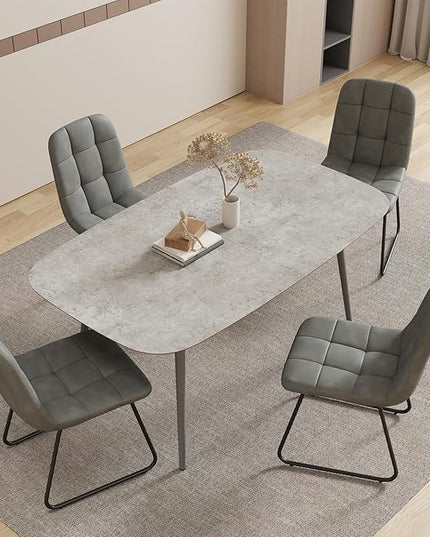 55.1'' Kitchen Table for 4 Persons, Wooden Dining Table With Metal Legs, Rustic Farmhouse Style Rectangular Table for Kitchen, Dining Room and Living Room (Gray)