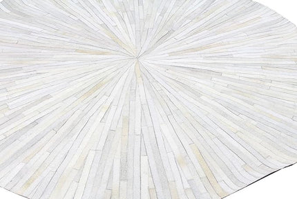 Round Leather Area Rug, Luxurious Cowhide Handmade Carpet, Natural Stripe Design Rug, Home Décor Floor Accent for Bedroom, Hallway, Living Room Rug, Color: White, Size: 9X9 ft