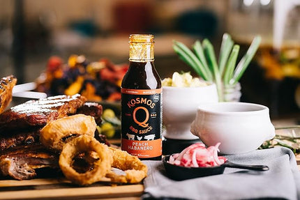 Kosmos Q Peach Habanero BBQ Sauce, Sweet and Spicy Barbecue Sauce for Ribs, Pork, Chicken, or Brisket, Thick Marinade & Finishing Glaze with Real Peach and Habanero Pepper, Gluten Free, 15.5 Oz Bottle