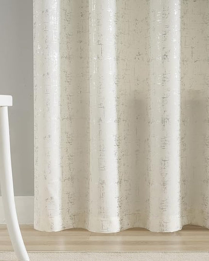 Taisier Home Silver Foil Print Linen Textured Curtains - Geometric Dots Pattern Design for Nursery, Toy Room - Thermal Insulated Window Treatment, 2 Panels, 63" L, Off White and Silver