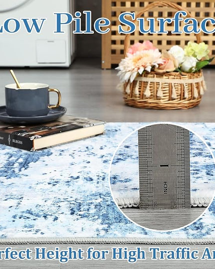 6x9 Modern Abstract Area Rug Non Slip Non Shedding Low Pile Stain Resistant Rug Soft Washable Carpet for Bedroom Living Room, Light Blue