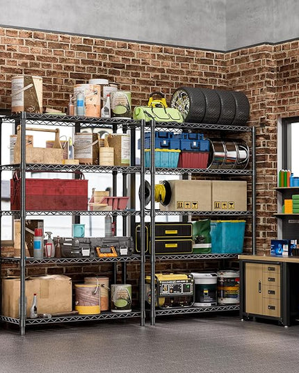 IZEUK 5-Tier Heavy Duty Metal Storage Shelving Unit (Black, 17.7" D x 47.2" W x 72.3" H, 1750 lbs Capacity), Adjustable Steel Wire Rack Shelf Organizer for Garage, Kitchen, Basement, Laundry, Office