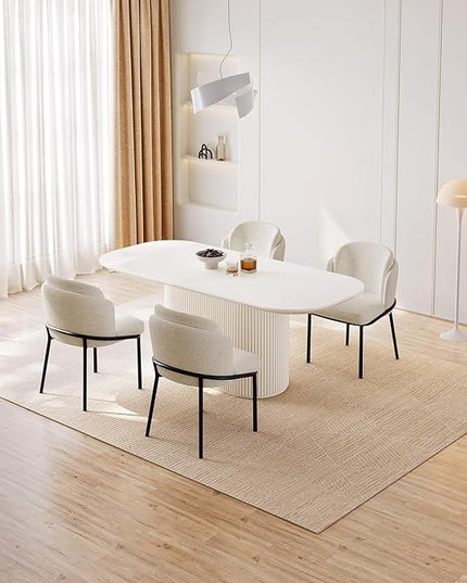 Guyii 5-Piece Oval Dining Table Set, 70" Modern Kitchen Table with 4 Chairs, Indoor Rectangular Dining Room Tables for Kitchen, Living Room, Cream White