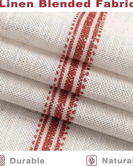 DriftAway Farmhouse Linen Blend Blackout Curtains 108 Inches Long for Bedroom Vertical Striped Printed Linen Curtains Thermal Insulated Lined Treatments for Living Room 2 Panels W52 x L108 Red