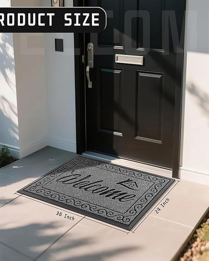 Yimobra Welcome Mat Outdoor Indoor, Waterproof Heavy Duty Front Door Mat Outside Entrance, Extra Sturdy Non-Slip Doormat, Low Profile, Dirt Trapping, 36x24 Inches, Black Gray