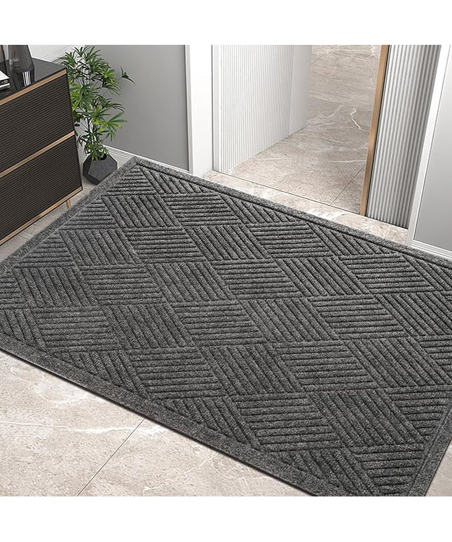 Sturdy Front Door Mat, Absorbent Muddy Dirt Resist Welcome Door Mats Outdoor Indoor, Stain and Fade Resistant, Non-Slip Rubber Backing Low Profile Doormat for Entryway, 60×36, Grey