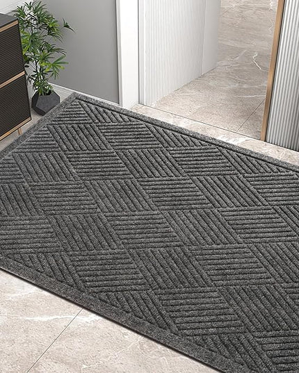 Sturdy Front Door Mat, Absorbent Muddy Dirt Resist Welcome Door Mats Outdoor Indoor, Stain and Fade Resistant, Non-Slip Rubber Backing Low Profile Doormat for Entryway, 72×24, Grey
