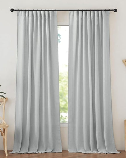 NICETOWN Linen Pinch Pleat Blackout Curtains 84 inch Long for Living Room Bedroom, Thermal Insulated Window Treatments Privacy with Light Filtering for Home, 52 x 84 inch, 2 Panels, Light Grey
