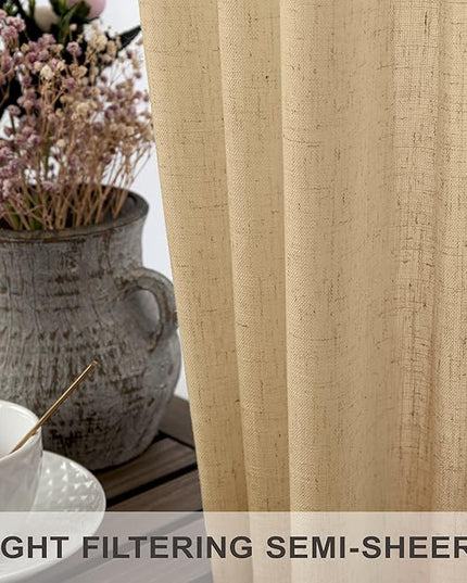 Tan Brown Linen Curtains 108 Inches Long for Living Room 2 Panel Back Tab Pocket Cloth Canvas Semi Privacy Sand Colored Curtain for Bedroom Patio Door French Country Victorian Western Boho Decor Taupe