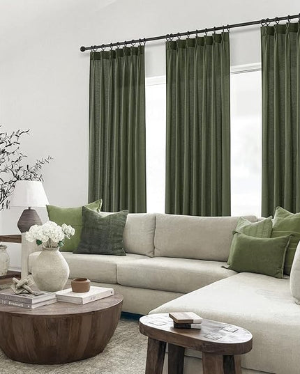 96 Inches Long Pinch Pleated Semi Sheer Curtains,Olive Green Linen Blended Light Filtering Window Curtains 96 Length for Living Room Bedroom Pinch Pleat Drapes with Hooks 1 Panels 72" Wx96 L