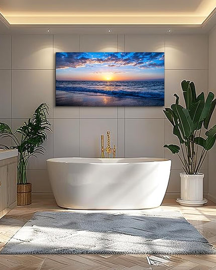 hyidecorart Wall Art Moon Sea blue Ocean Landscape Paintings Bedroom Canvas Art Print wall art for living room Paintings for Wall Decor and Home Decor (24 x 48inch x 1pcs)