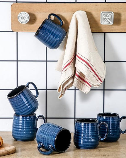 HASENSE Espresso Cups 8 oz, Small Coffee Cups Set of 6, Ceramic Mugs with Handle for Coffee, Tea, Cappuccino and Mocha, Dishwasher & Microwave Safe, Blue