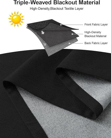 Joydeco 100% Blackout Curtains 90 Inches Long 2 Panels Set, Thermal Insulated Long Curtains& Drapes 2 Burg, Room Darkening Drapes for Bedroom Living Room Window (Black, W52 x L90 Inch)