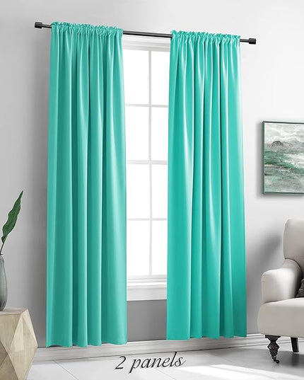 DONREN 84 Inch Turquoise Curtains Home Decoration Privacy Protection - Blackout Window Drape with Rod Pocket,Set of 2 Panels