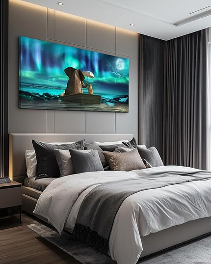 Canvas Wall Art For Living Room Large Size Fashion Wall Decorations For Bedroom Modern Office Wall Decor Painting Aurora Scenery Elephant Pictures Artwork Room Canvas Art Prints Bathroom Home Decor