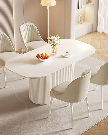 Guyii 70" Oval Dining Table Set with 4 Chairs, Modern Kitchen Table Set, Indoor Rectangular Dining Room Tables for Kitchen, Bar, Living Room, Breakfast Nook, Cream White