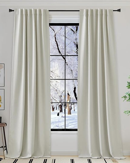 NICETOWN Room Darkening Curtains 96 inches Long for Bedroom, Rod Pocket/Back Tab/Hook Belt Thick Faux Linen Cold & Light Blocking Window Treatment for Living Room, Natural, W50 x L96, 1 Panel